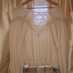 Free people delicate soft lace ivory blouse